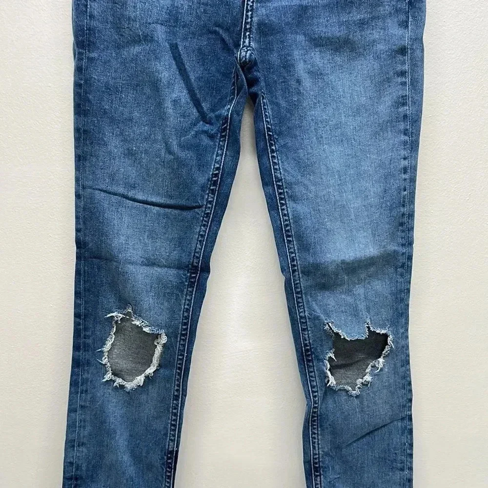 Free People Jeans Denim High Rise Stretch Skinny Distressed Jean Blue Size 26 R
